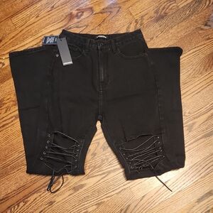 Momokrom Chic Black Flare Wide Leg Jeans